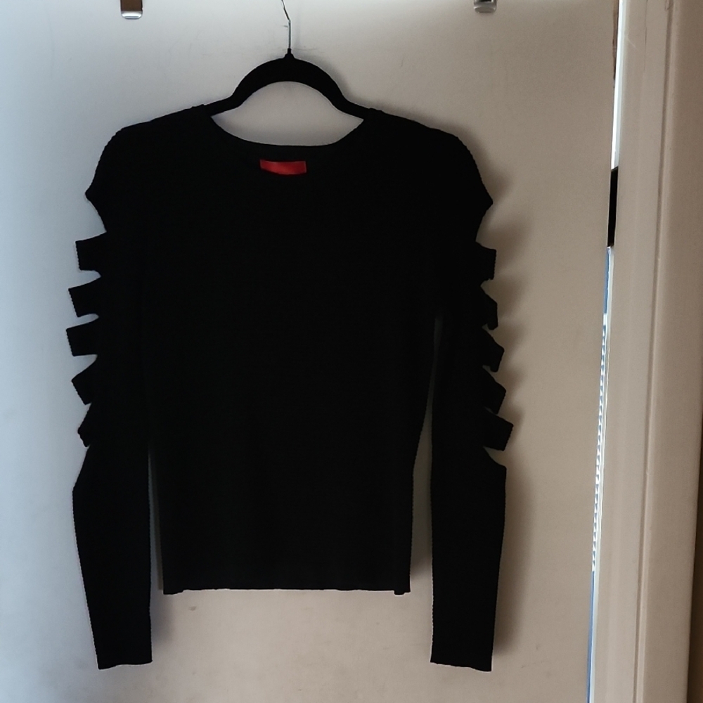 Black Cut-Out Sleeve Women's Top